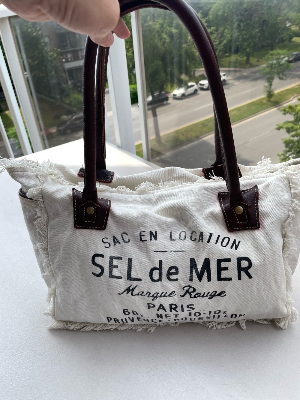 Myra Bag Canvas Tote Leather Handles Fringe Paris Graphic Zip Shoulder Bag